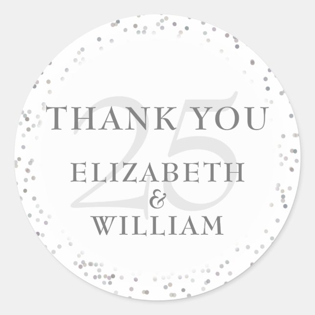 25th Anniversary Silver Stardust Thank You Classic Round Sticker (Front)
