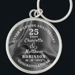 25th Anniversary Silver Wedding Gift Personalized Keychain<br><div class="desc">Typography editable script text  with personal names wedding anniversary date,  in silver gray and white tones; an elegant and stylish keepsake gift in celebration of a twenty-fifth wedding anniversary.</div>