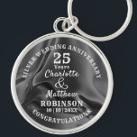 25th Anniversary Silver Wedding Gift Personalized Keychain<br><div class="desc">Typography editable script text  with personal names wedding anniversary date,  in silver gray and white tones; an elegant and stylish keepsake gift in celebration of a twenty-fifth wedding anniversary.</div>