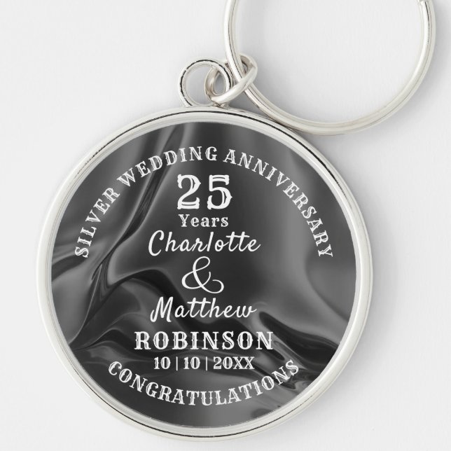25th Anniversary Silver Wedding Gift Personalized Keychain (Front)