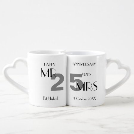 25th Anniversary Silver Wedding Personalized Coffee Mug Set
