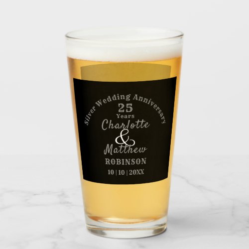 25th Anniversary Silver Wedding Personalized Glass