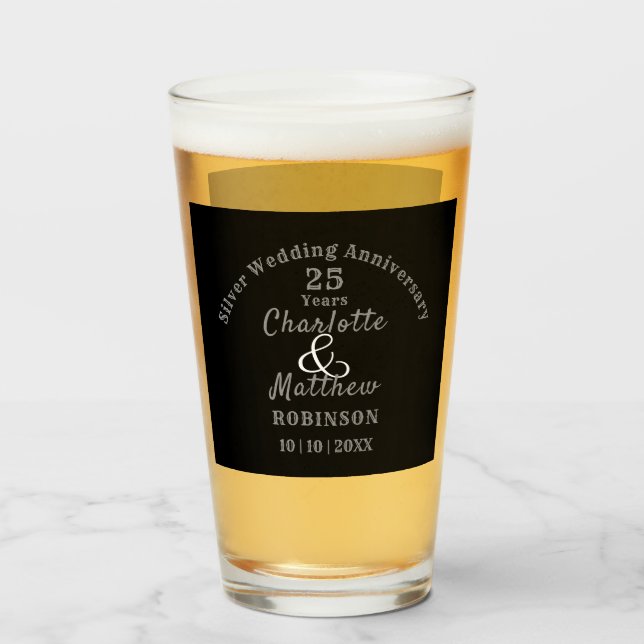 25th Anniversary Silver Wedding Personalized Glass (Front Filled)