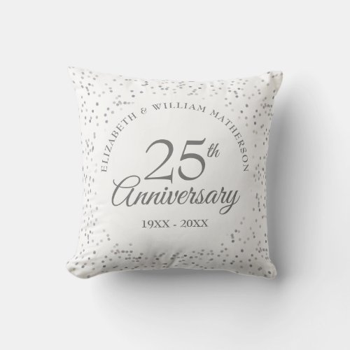 25th Anniversary Silver Wedding Photo Confetti Throw Pillow