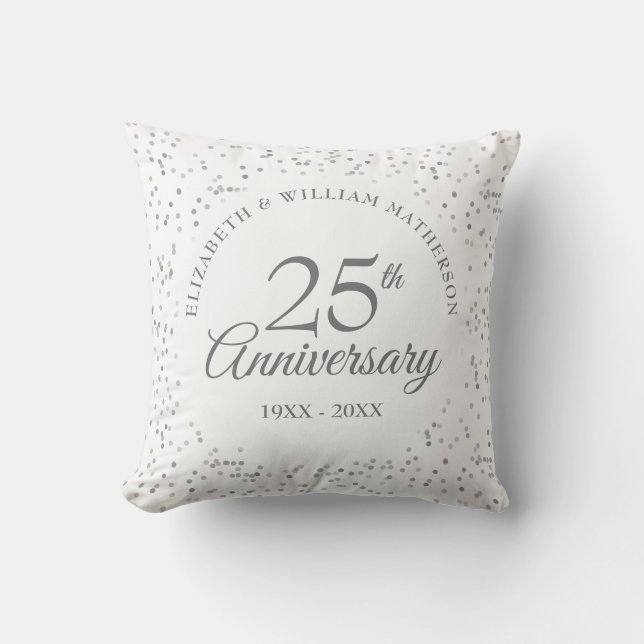 25th Anniversary Silver Wedding Photo Confetti Throw Pillow (Front)