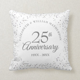 25th Anniversary Silver Wedding Photo Confetti Throw Pillow