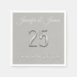 25th Anniversary Silver Wedding Typography 2018 Paper Napkins