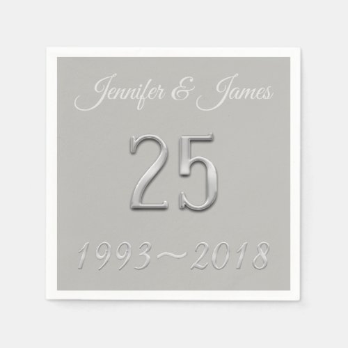 25th Anniversary Silver Wedding Typography 2018 Paper Napkins