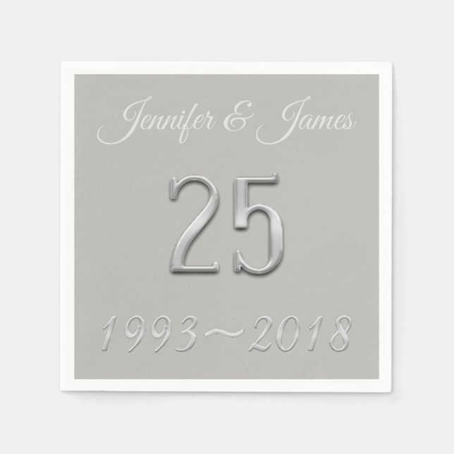 25th Anniversary Silver Wedding Typography 2018 Paper Napkins (Front)