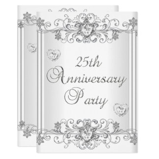 25th Anniversary Silver White Diamond Hearts 2 Card