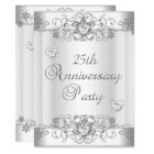 Silver Hearts 25th Wedding Anniversary Party Invitation | Zazzle.com