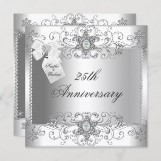 25th Anniversary Silver White Diamond Invitation