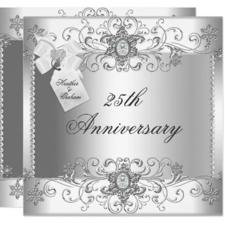 25th Anniversary Silver White Diamond Invitation