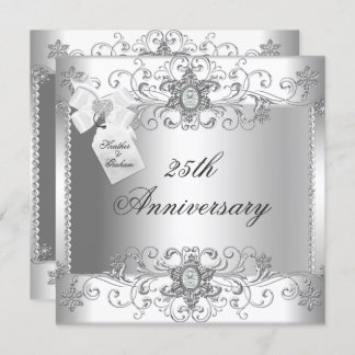 25th Anniversary Silver White Diamond Invitation