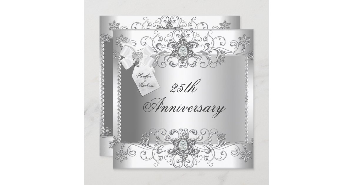 25th Anniversary Silver White Diamond Invitation | Zazzle