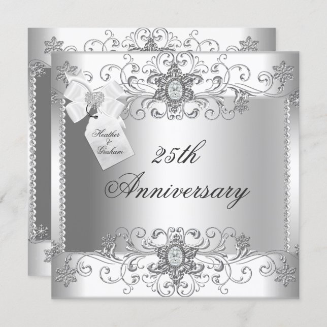 25th Anniversary Silver White Diamond Invitation (Front/Back)