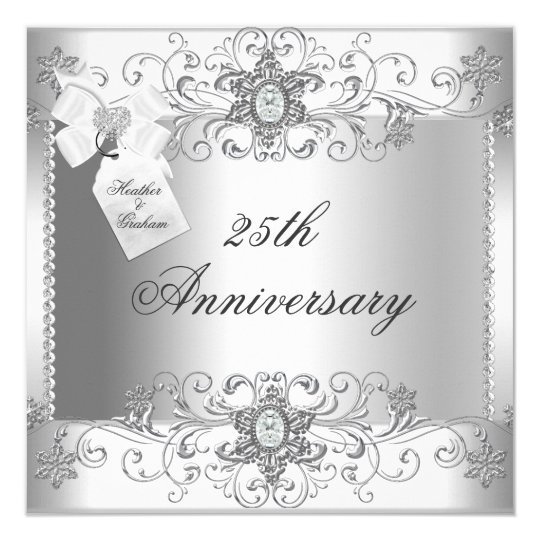 25th Anniversary Silver White Diamond Invitation Zazzle 25th Anniversary Sil