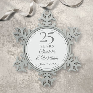 25th Anniversary Snowflake Pewter Christmas Ornament