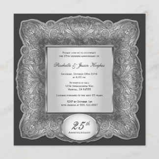 25th Anniversary Square Silver Invitation