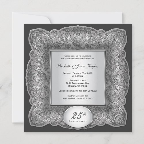 25th Anniversary Square Silver Invitation