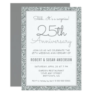25th Anniversary Surprise | Faux Silver Glitter Card