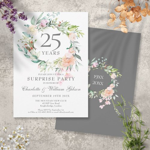 25th Anniversary Surprise Party Roses Garland Invitation
