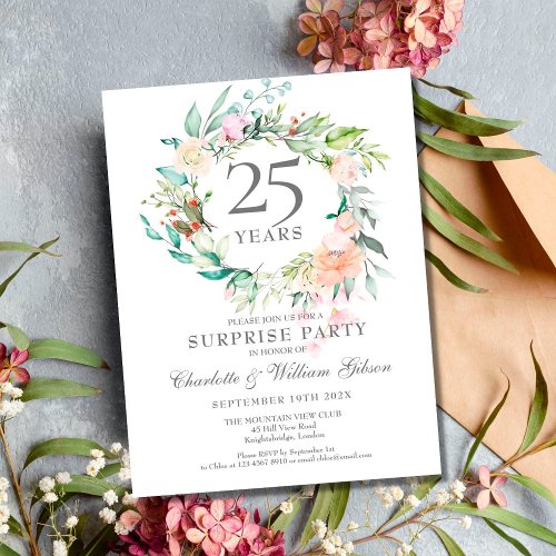 25th Anniversary Surprise Party Roses Garland Postcard
