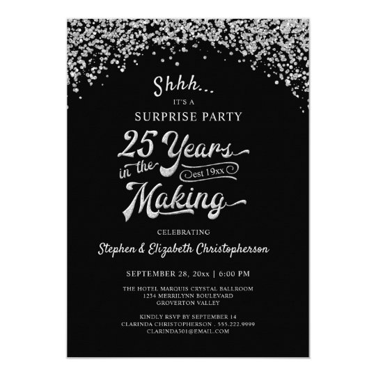 25th Anniversary Surprise Party Silver Confetti Invitation | Zazzle.com