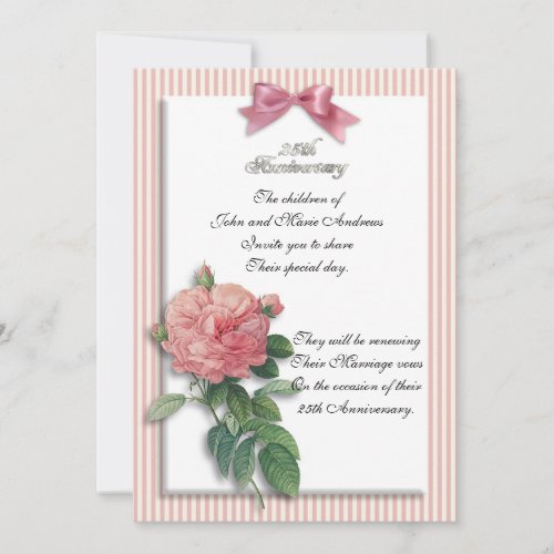 25th anniversary vintage rose invitation