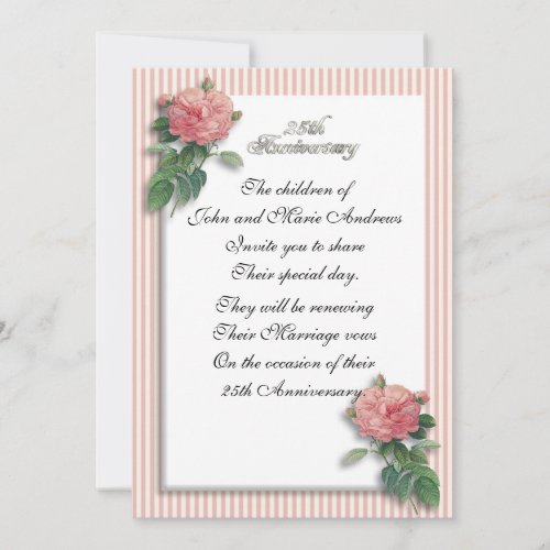 25th anniversary vintage roses invitation