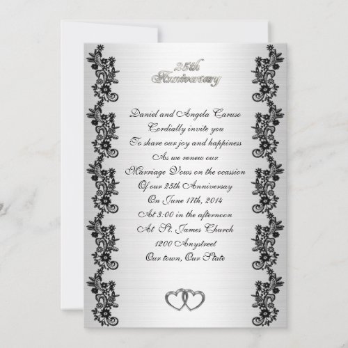 25th Anniversary  vow renewal black border Invitation