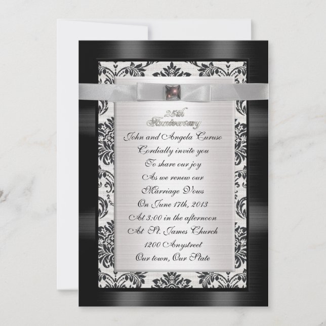 25th Anniversary vow renewal damask invitation (Front)