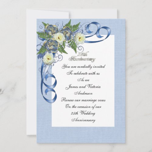 25th Anniversary vow renewal elegant floral Invitation