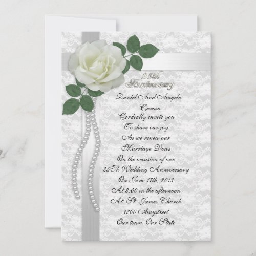 25th Anniversary vow renewal Invitation White rose