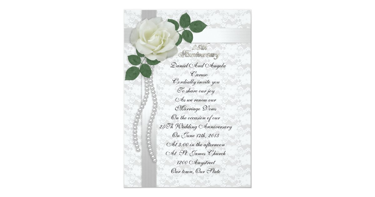 25th Anniversary vow renewal Invitation White rose 