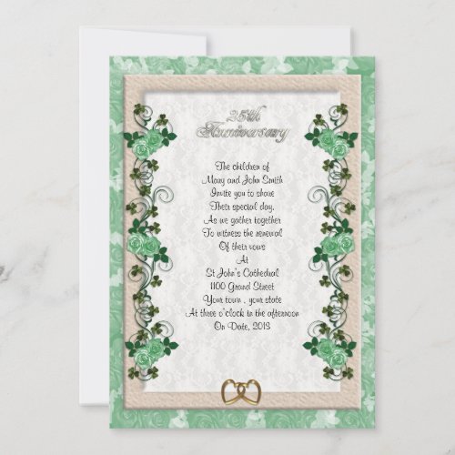 25th anniversary vow renewal Irish rose Invitation