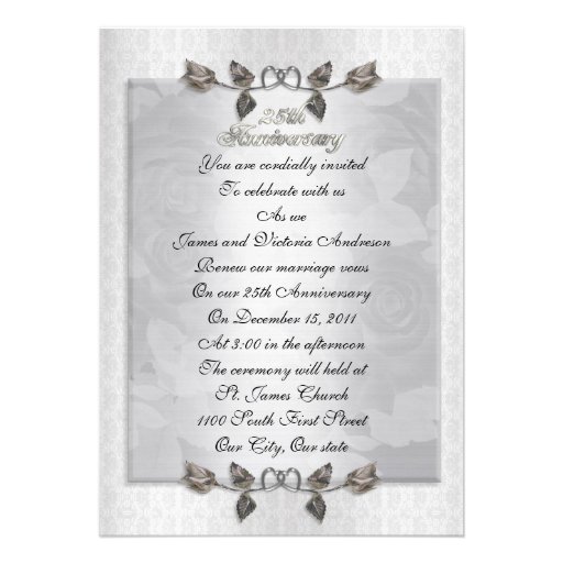 25th anniversary Vow renewal silver roses formal Card | Zazzle