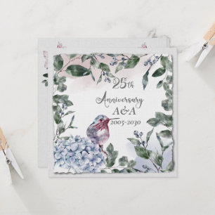 25th Anniversary Watercolor Pink Flowers and Birds Invitation