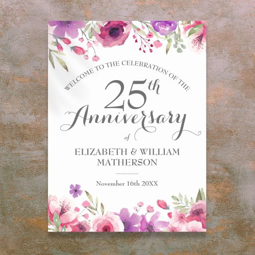 25th Anniversary Watercolor Roses Welcome Sign