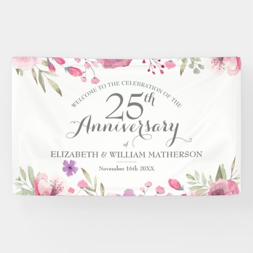 25th Anniversary Watercolour Roses Welcome Banner