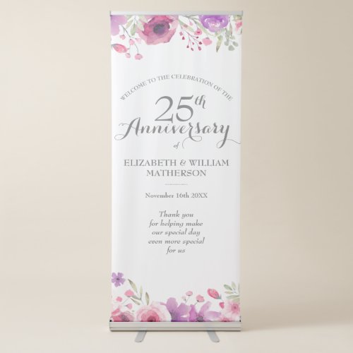 25th Anniversary Watercolour Roses Welcome Retractable Banner