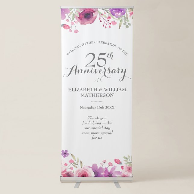 25th Anniversary Watercolour Roses Welcome Retractable Banner (Front)