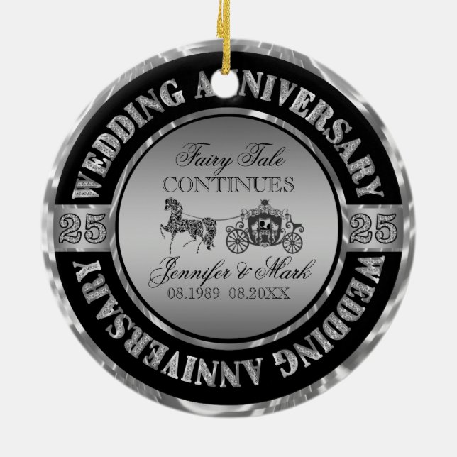 25th Anniversary-Wedding Horse & Carriage Ceramic Ornament (Back)
