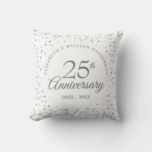 25th Anniversary Wedding Photo Chic Silver Hearts Throw Pillow