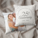 25th Anniversary Wedding Photo Chic Silver Hearts Throw Pillow<br><div class="desc">Designed to coordinate with our 25th Anniversary Silver Hearts collection. Featuring delicate silver hearts. Personalise with your special wedding photo and twenty-five years silver anniversary information in chic silver lettering. Designed by Thisisnotme©</div>