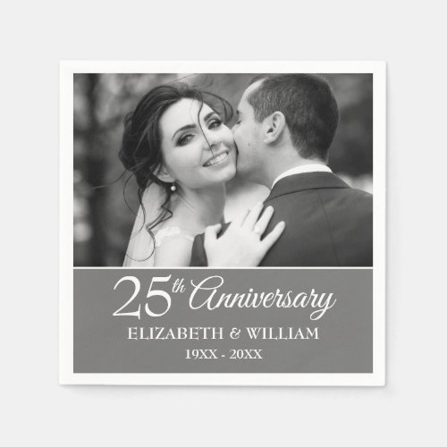 25th Anniversary Wedding Photo Elegant Silver Napkins