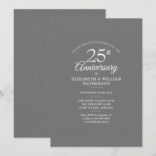 25th Anniversary Wedding Silver Stardust Confetti Invitation