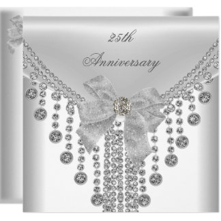 25th Anniversary White Silver Overlay Bow Jewel Card