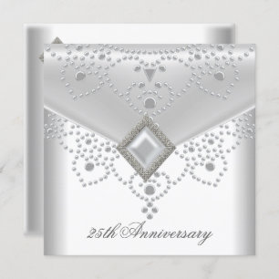 25th Anniversary White Silver Overlay Pearl Jewel Invitation