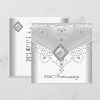 25th Anniversary White Silver Overlay Pearl Jewel Invitation